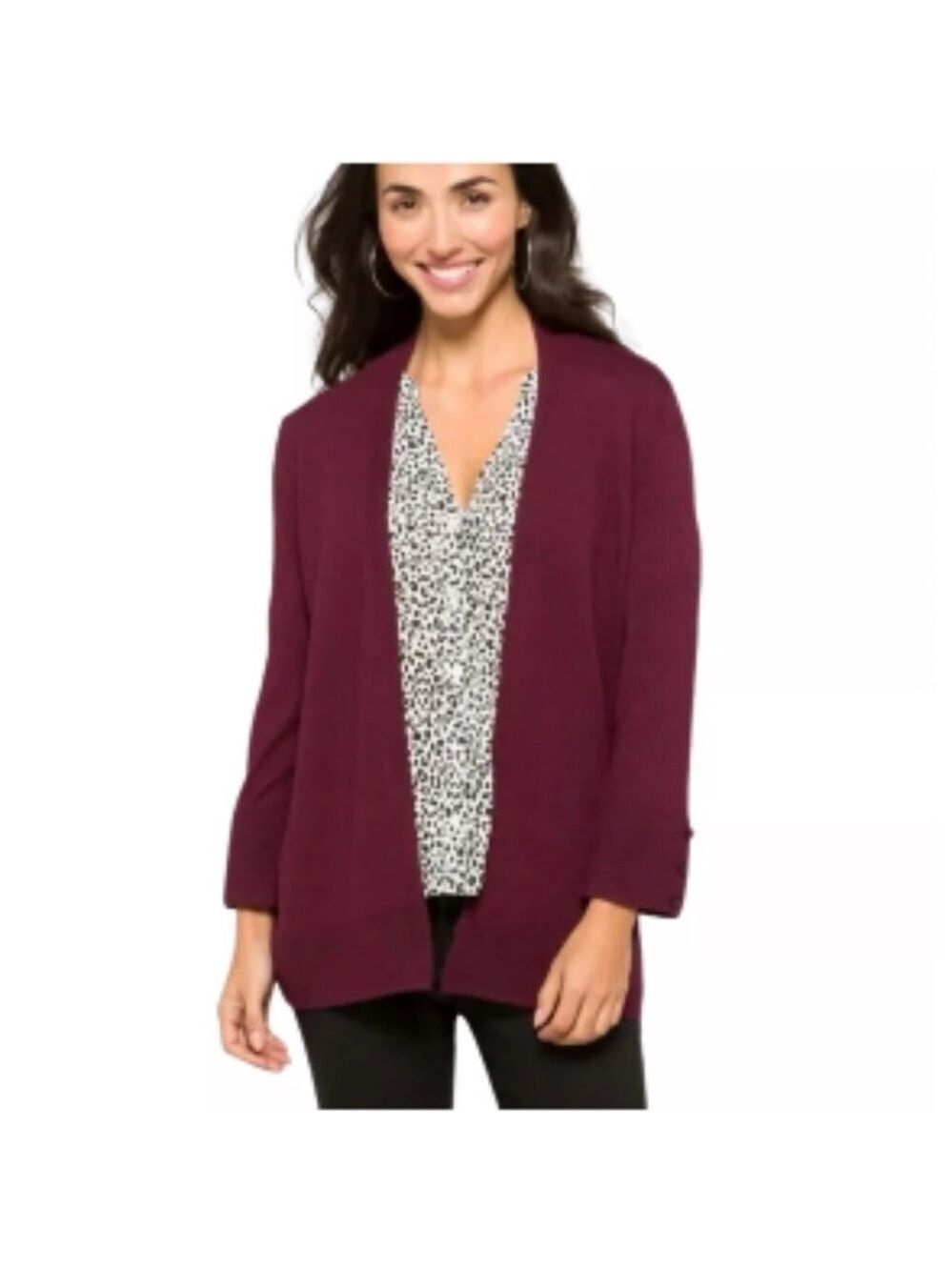 Evolution by Cyrus Myna Plum Open-Front Sweater With Buttons Sz S NWT